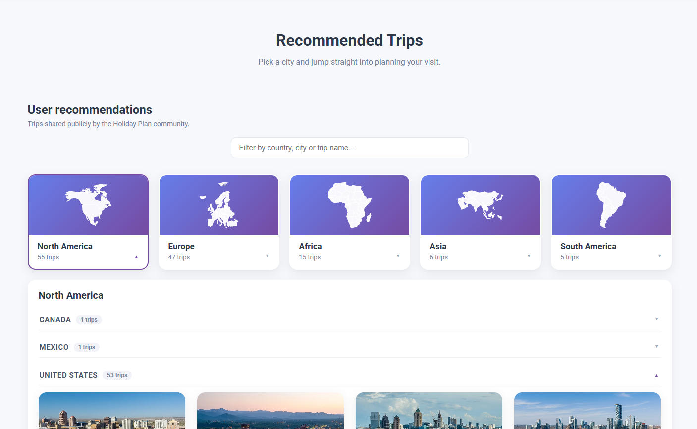 Public trips shared by the community, recommended for popular destinations